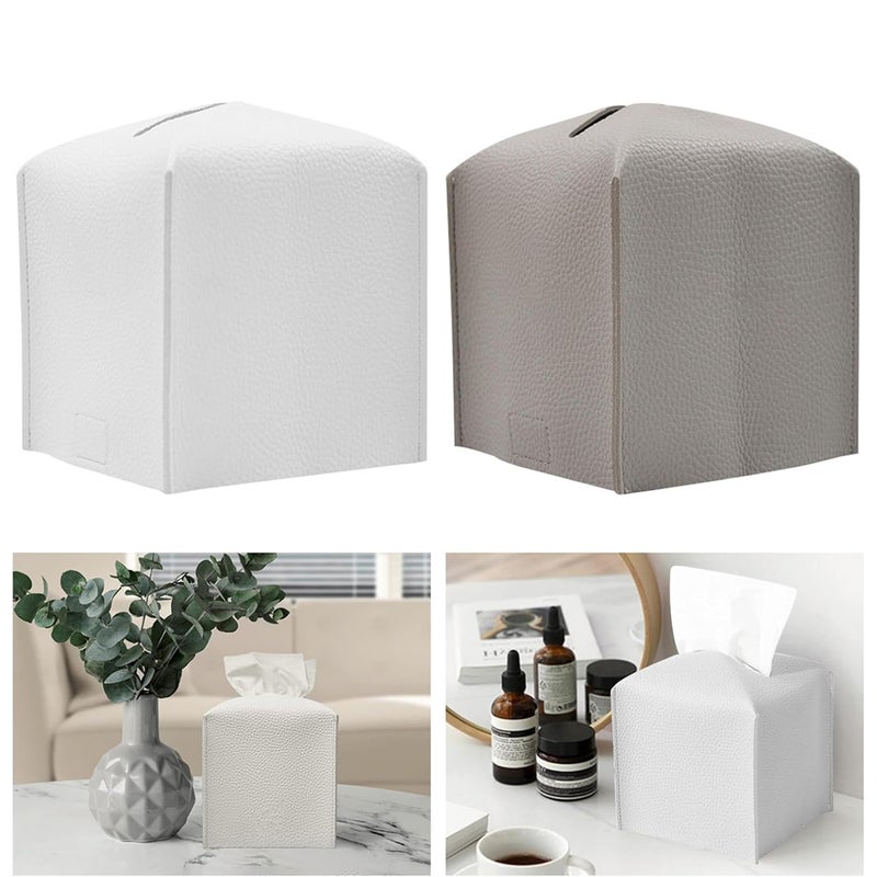 Nowoczesne, wodoodporne, kwadratowe pudełko na chusteczki ze sztucznej skóry z ozdobnym, składanym dolnym paskiem, 2 sztuki