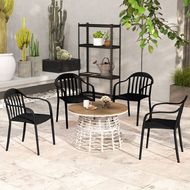 Outsunny Set Sedie da Giardino Impilabili in PP con Schienale