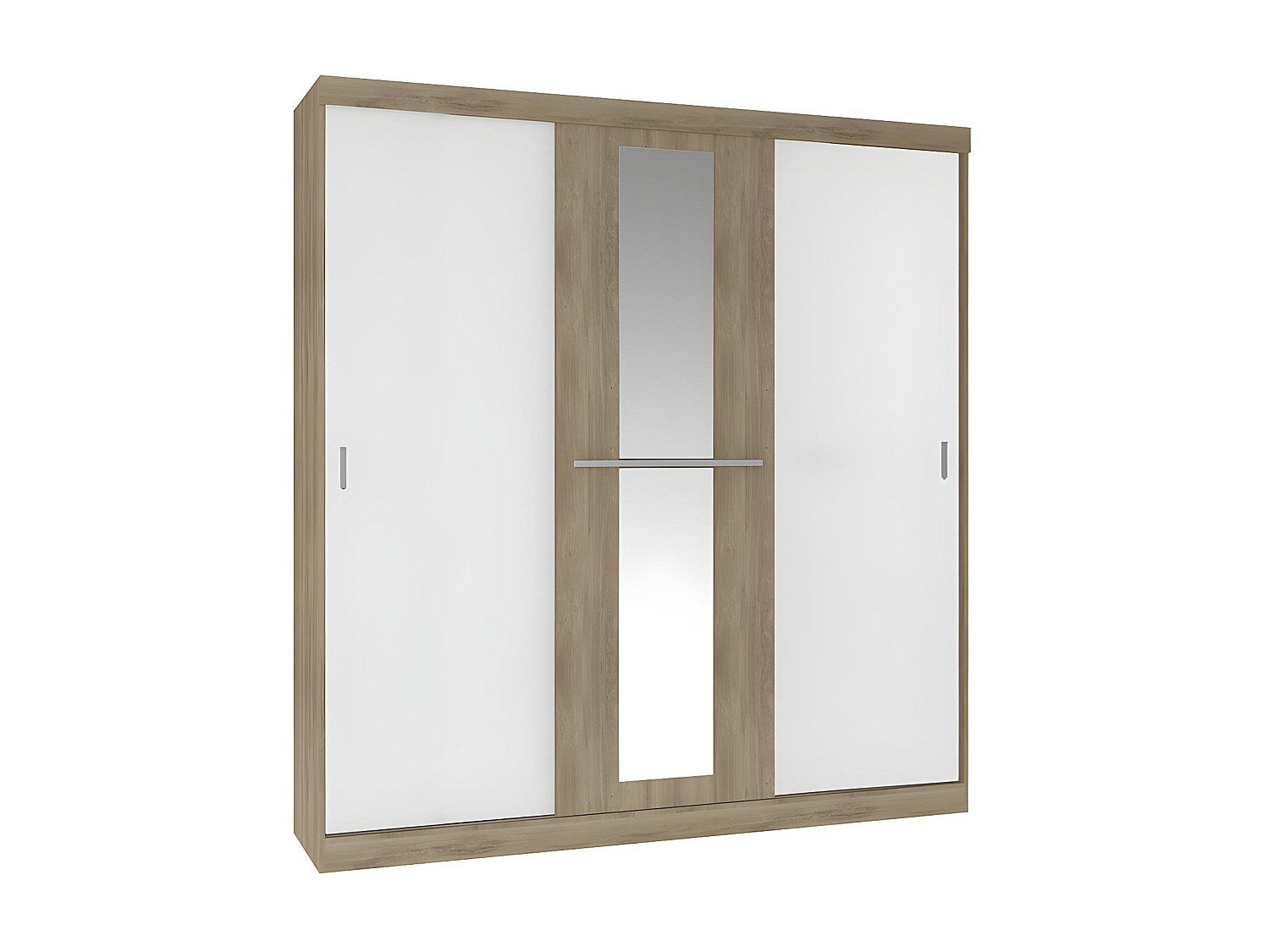 Armoire 3 portes coulissantes - Avec miroir - L205 cm - Naturel et beige - DIDDA II - 2