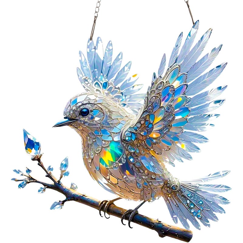 Dekoracja z niebieskim ptakiem, dekoracja artystyczna z ptakami, artystyczna dekoracja witrażowa z niebieskim ptakiem, ptaki do rękodzieła
