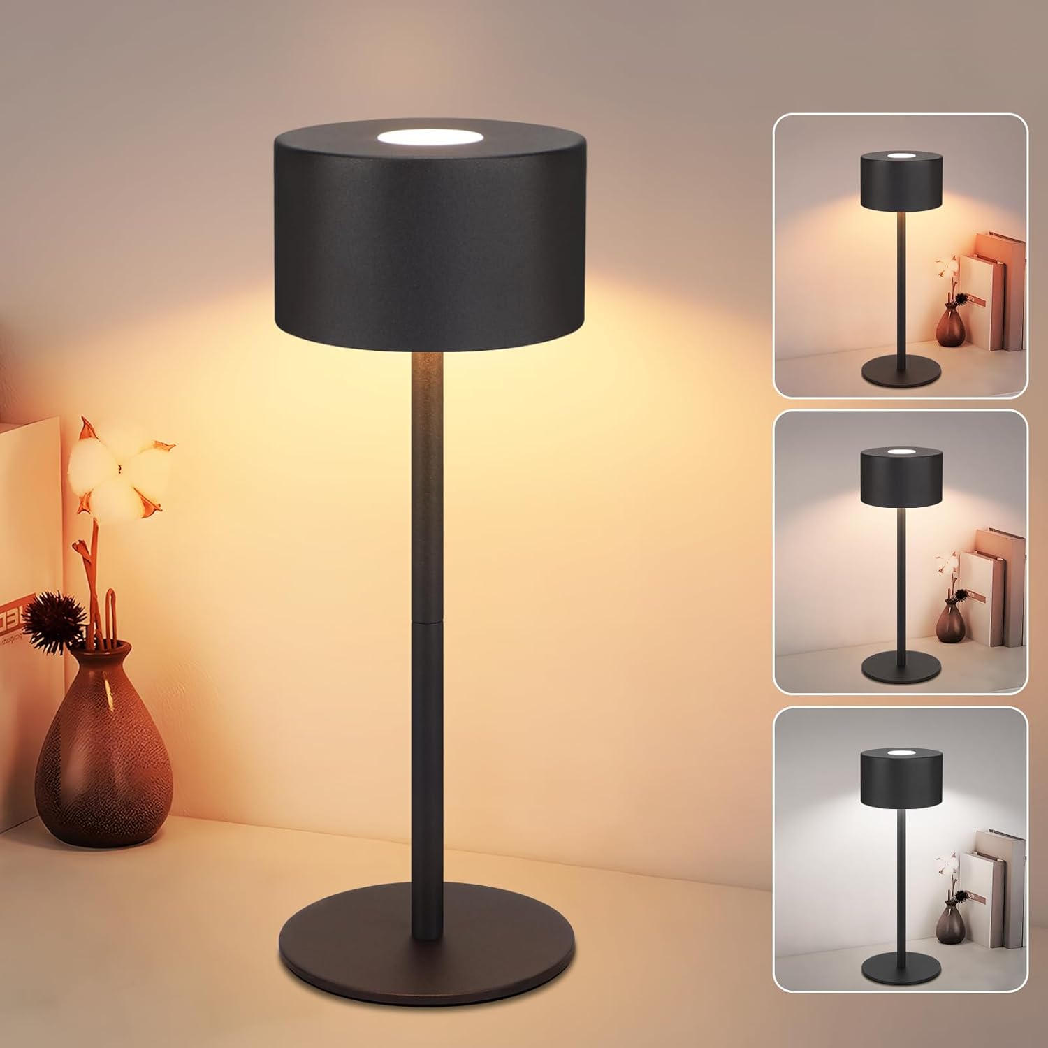 ZMH Lampa stołowa LED czarna bezprzewodowa, ściemnialna, z 3 temperaturami barwowymi