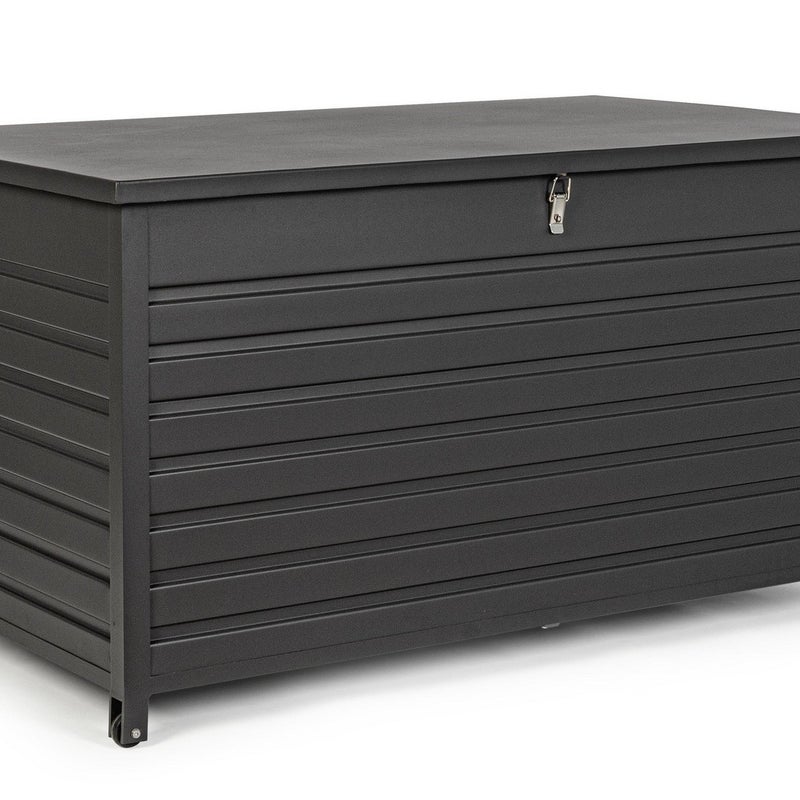 Kufer aluminiowy do użytku zewnętrznego z kółkami i łatwym otwieraniem za pomocą tłoków gazowych, 141x73x74, antracyt