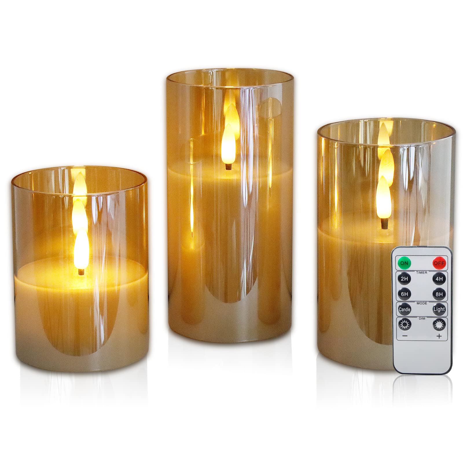 Relaxdays Candele LED Vera Cera Set di 3, Candele Elettriche Tremolanti