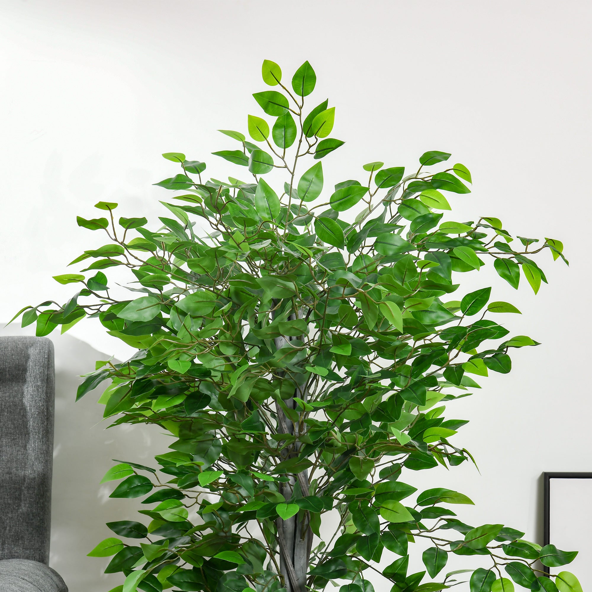 Arbre artificiel, ficus, aspect réaliste, pot en ciment, 135 cm, facile d'entretien, plastique, vert - 9