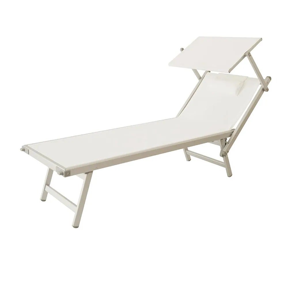 Tempo Style - Profesjonalny leżak plażowy L-MEDITERRANEO | Leżak z 3 pozycjami i parasolem | Idealny do ogrodu (biały/aluminium)