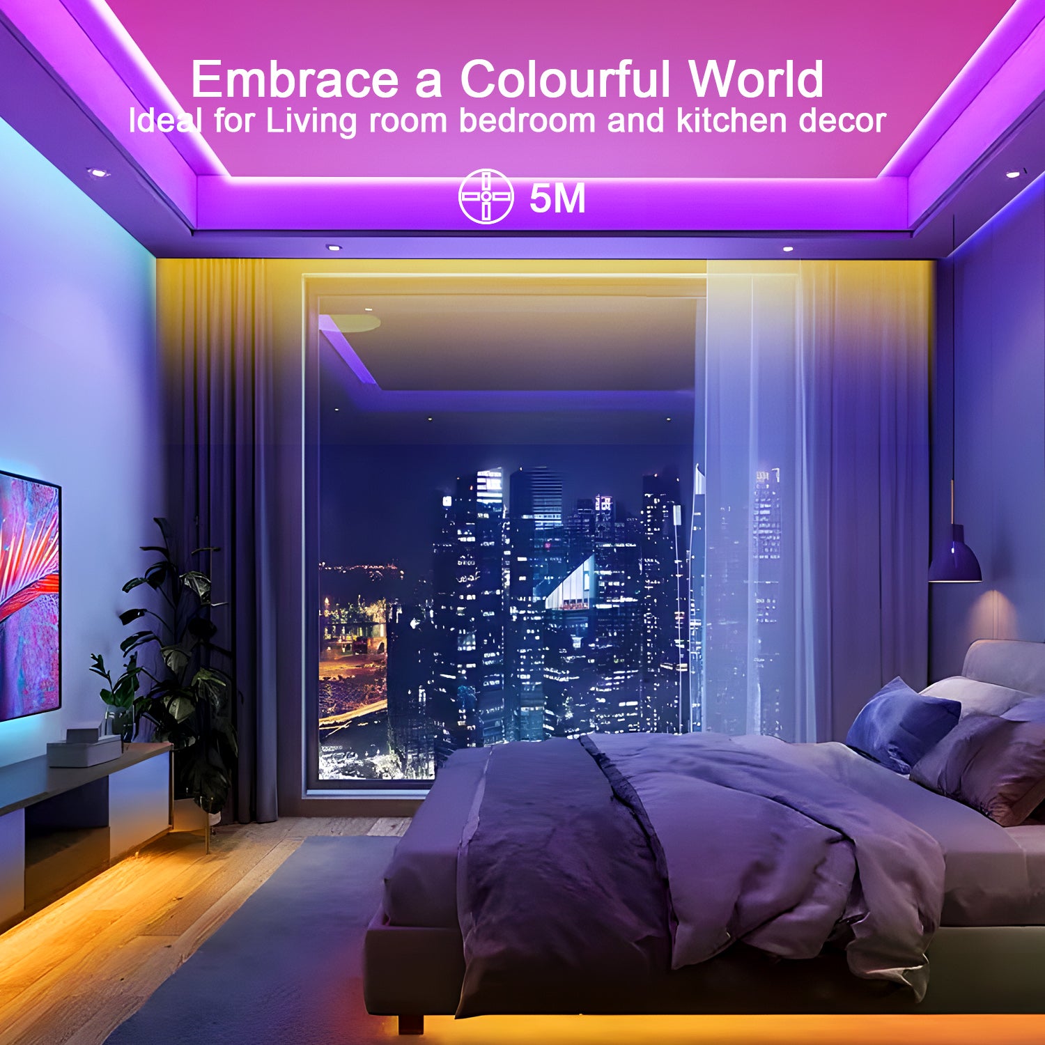COMELY Ruban LED RGB 5 m 12V Télécommande 24 Touches WiFi App Éclairage Ambiance Multicolore 5050 IP20 - 5