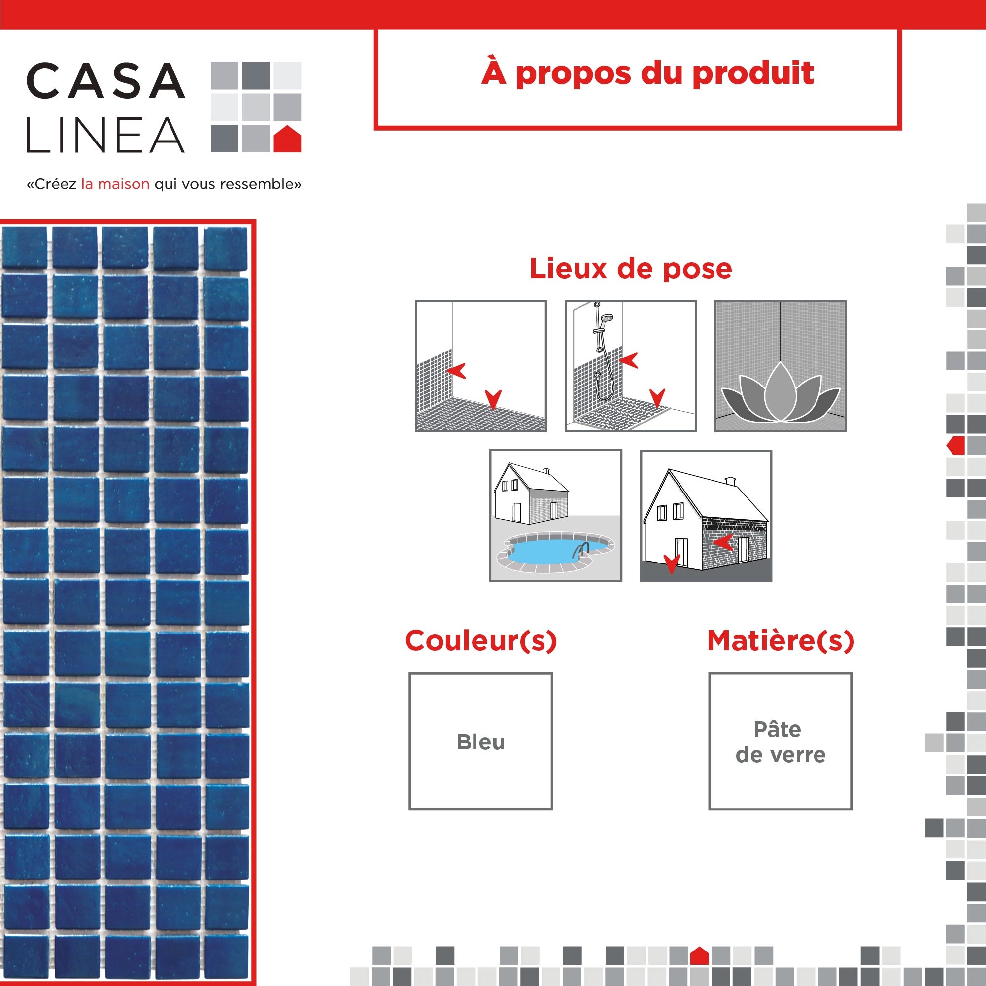 MOSAIQUE SIMILIS MARINE TRAME NYLON 1 PLAQUE 32,7 x 32,7 CM CASA LINEA - 2