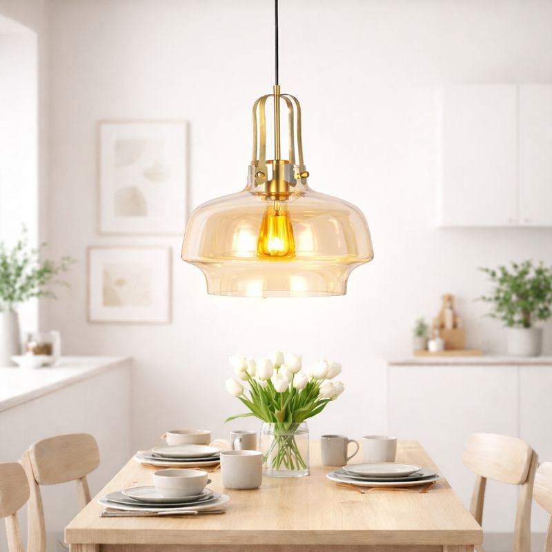 Lampada A Sospensione LEDKIA LIGHTING Amina - Paralume In Vetro Ambrato, Stile Vintage, E27, Per Cucina E Soggiorno
