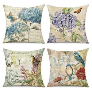 Set di 2 federe per cuscino con farfalle blu, 61 x 61 cm, motivo acquerello, fiori botanici, per bambini, adolescenti, adulti, falena selvatica, piante floreali rustiche, per soggiorno e camper