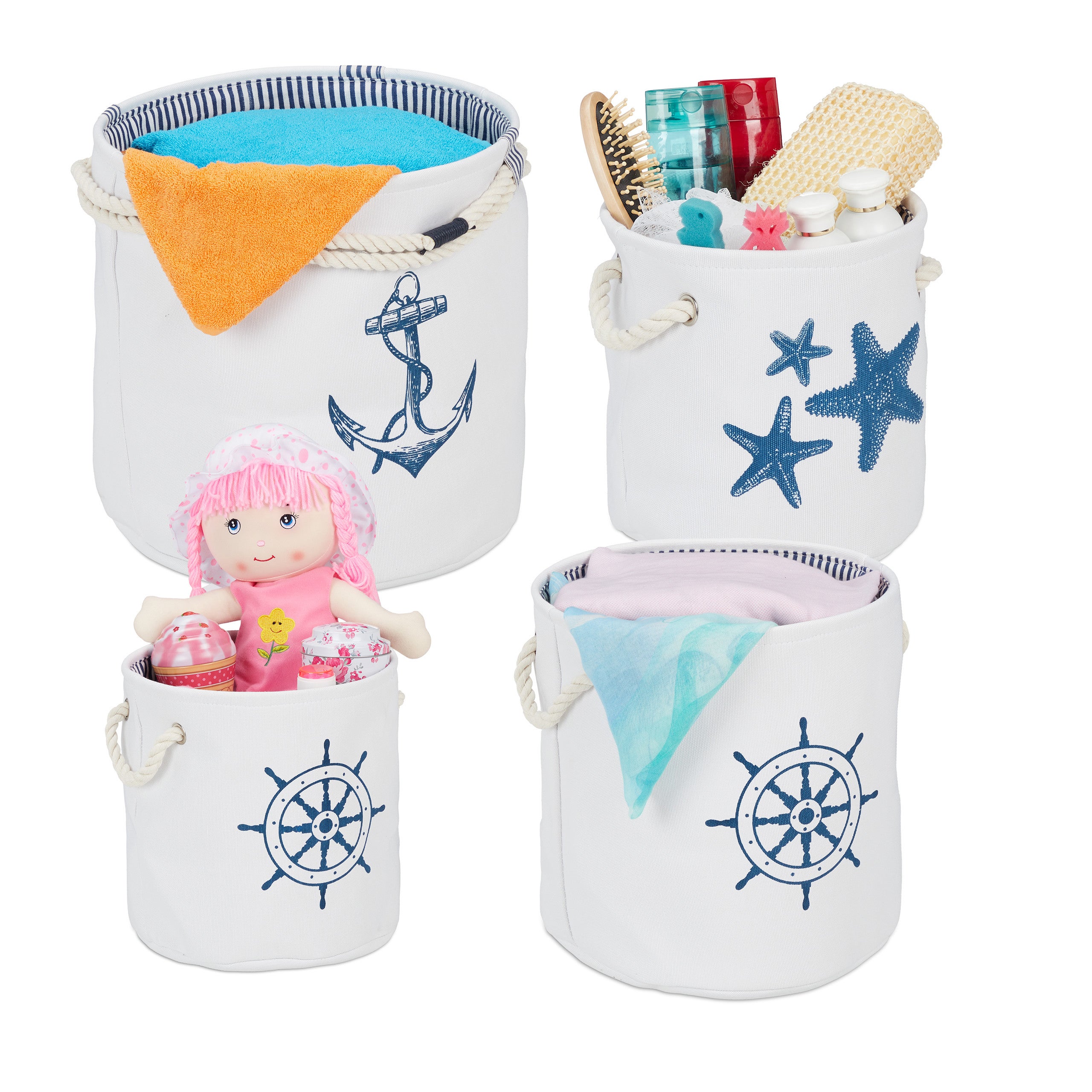 Cesto Portabiancheria In Corda Di Cotone Con Coperchio - XXL, Bianco/Marrone, Per Bucato E Giochi Bambini, 37x37x52 Cm