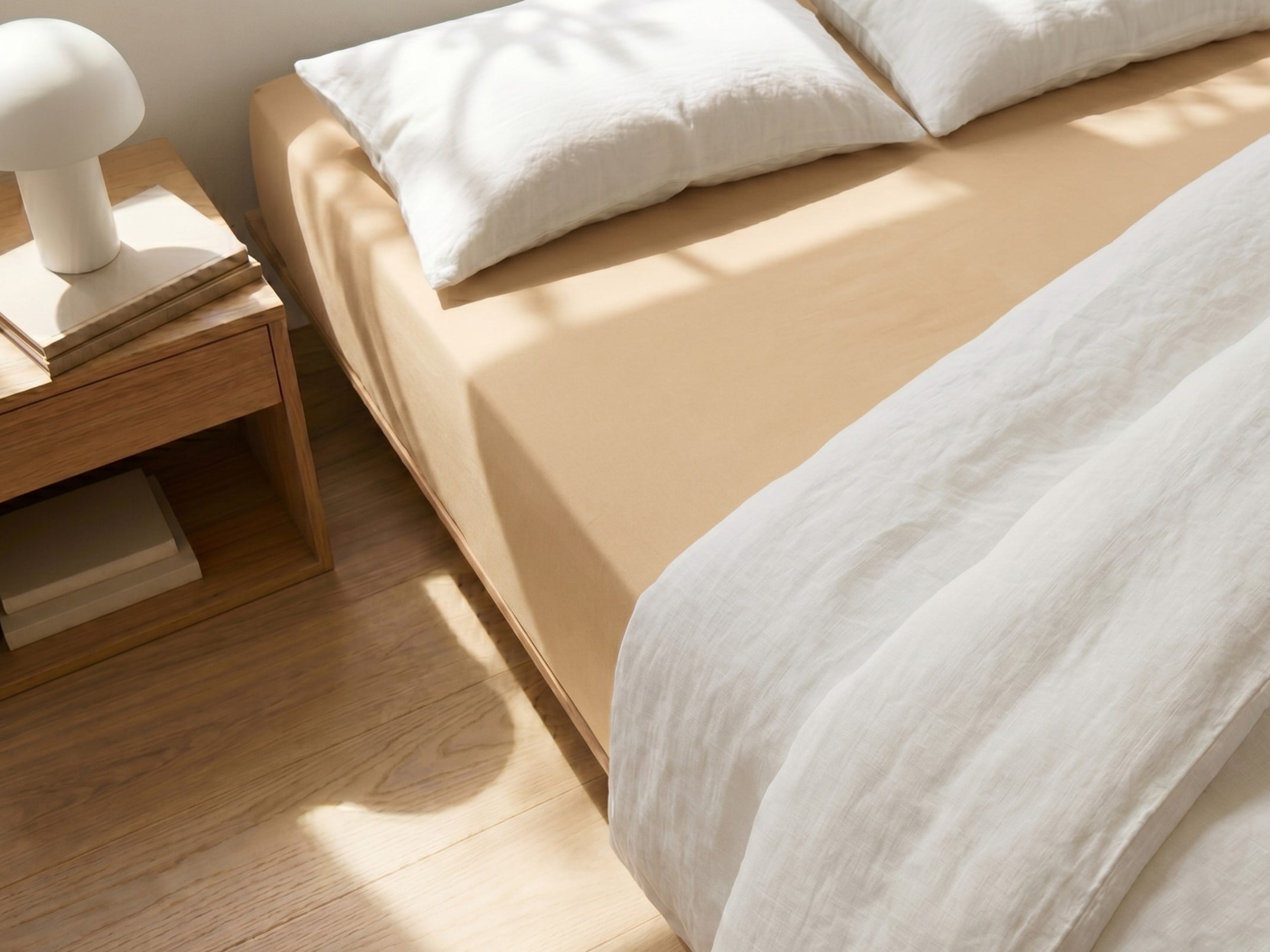 Drap housse JANBU Coton 160 x 200 cm Beige sable - 2