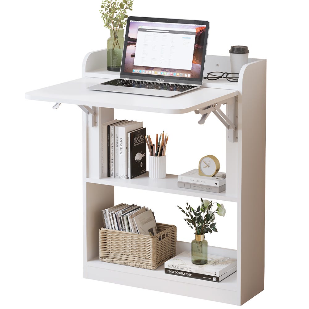 Scrivania Pieghevole Legno 80x40cm - Tavolo Salvaspazio Per PC, Ufficio E Camera - Foto 5