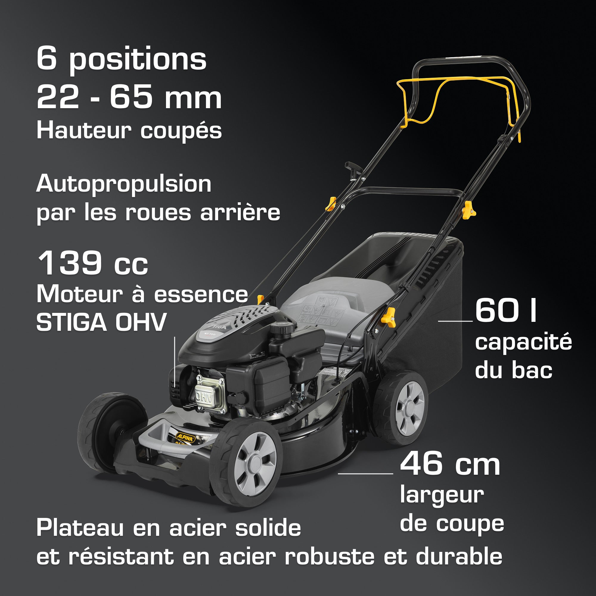 AL5 46 SA ALPINA Tondeuse tractée 139cc 46cm bac 60L - 6
