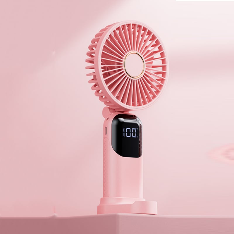 Mini wentylator przenośny, wentylator ładowany przez USB, mały wentylator ręczny 5 prędkości z podstawą, różowy