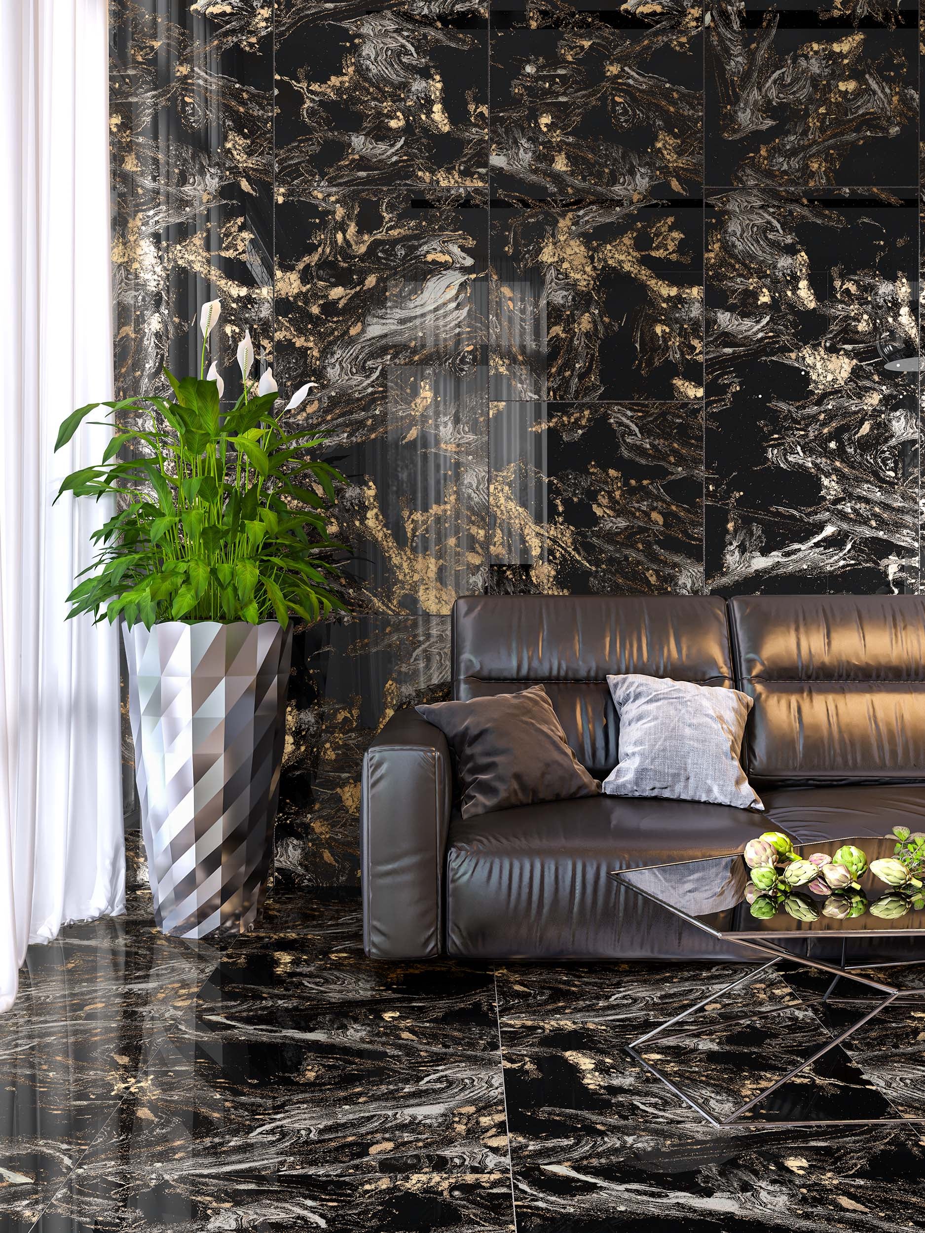 Carrelage sol / mur effet marbre noir MAGNIFIQUE BLACK l.60 x L.120 cm Brillant LIMCARO - 2
