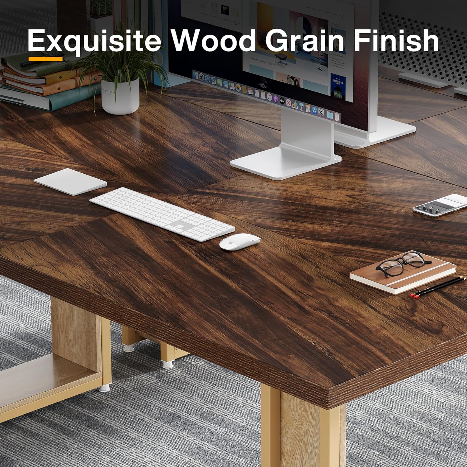 Tribesigns Vintage Desk,160*80*75cm, Grand bureau d'ordinateur en bois pour la maison et le bureau, Rustic Brown - 5