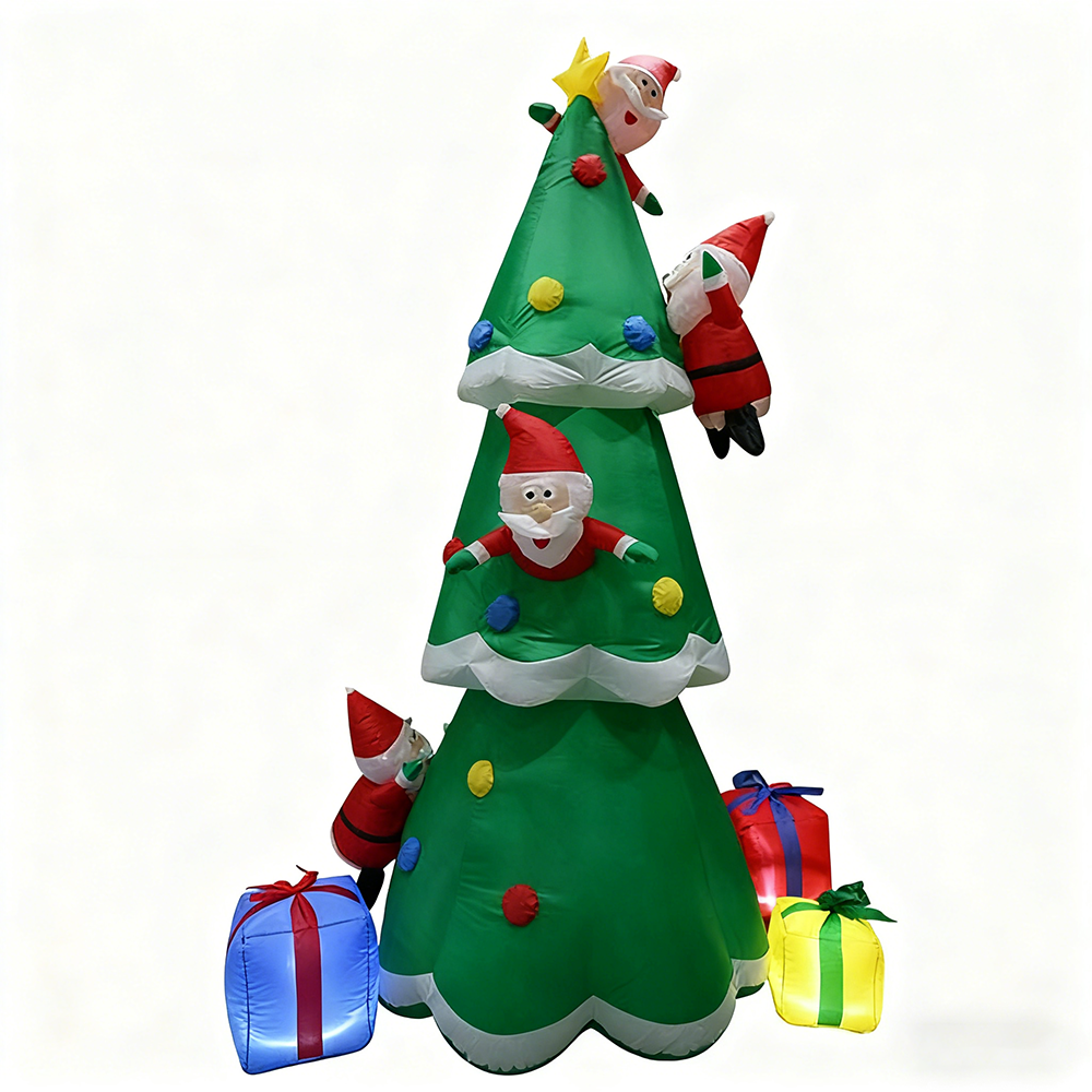 Decorazione natalizia gonfiabile da 240 cm per esterni e interni, decorazione gonfiabile per albero di Natale con Babbo Natale rampicante e luci a LED - 4