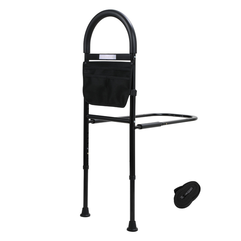 Aide à la verticalisation Barrière de lit pour personnes âgées avec sac de rangement et capteur lumineux Hauteur réglable