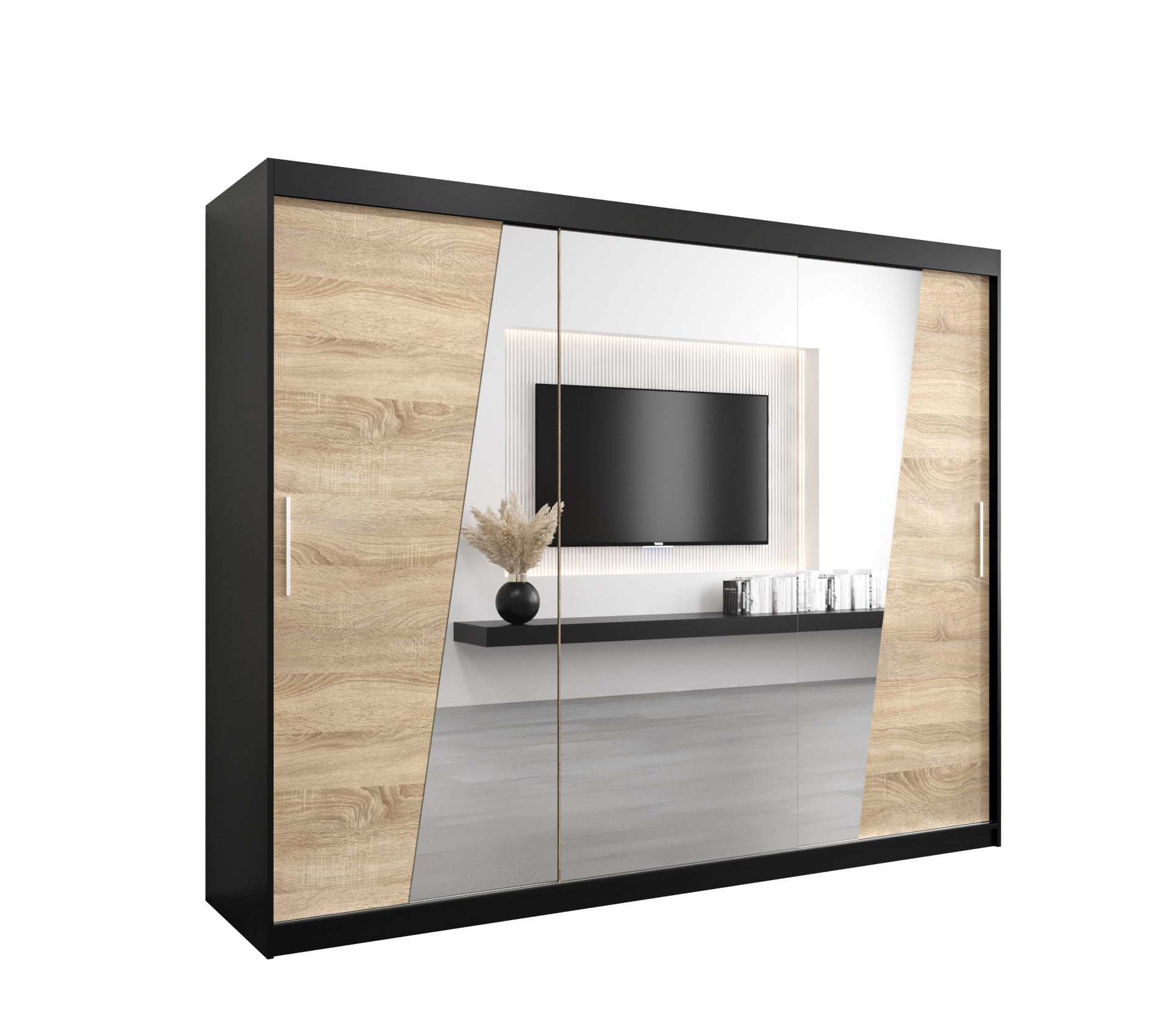 Szafa przesuwna garderoba RHOMB 250 x 62 x 200 cm Czarny + Sonoma - Abiks Meble
