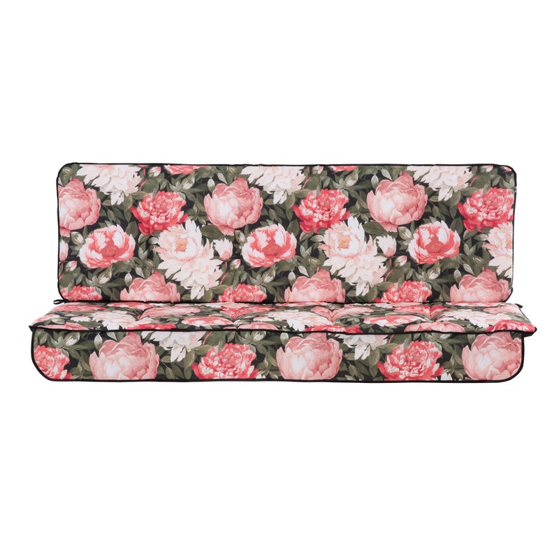 Poduszki na huśtawkę ogrodową 150 cm Latina kwiatowy wzór w bieli, różu i zieleni, Patio