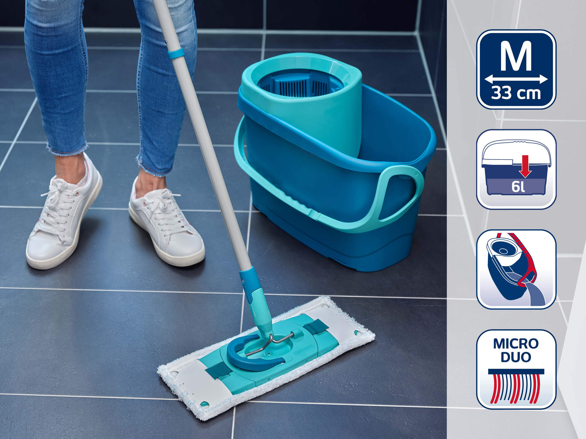 Leifheit set lave sol Clean Twist M Ergo 55391, balai serpillère avec seau essoreur, housse micro duo et supderduster - 2