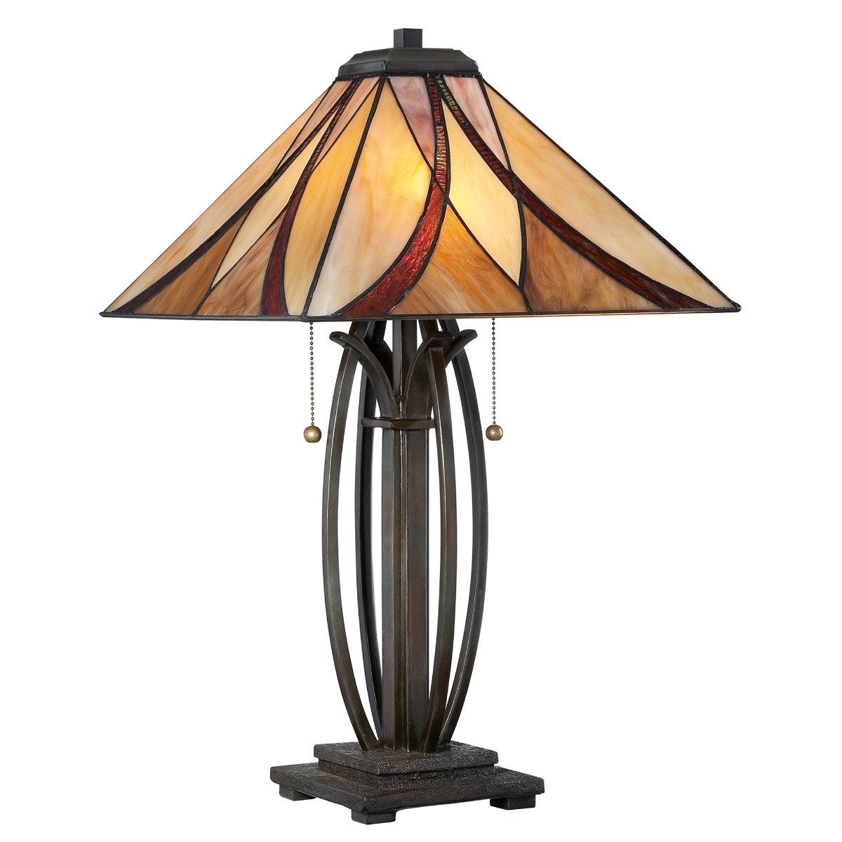 Lampa stołowa witrażowa brązowa Tiffany Art Deco Asheville E27 60W Quoizel