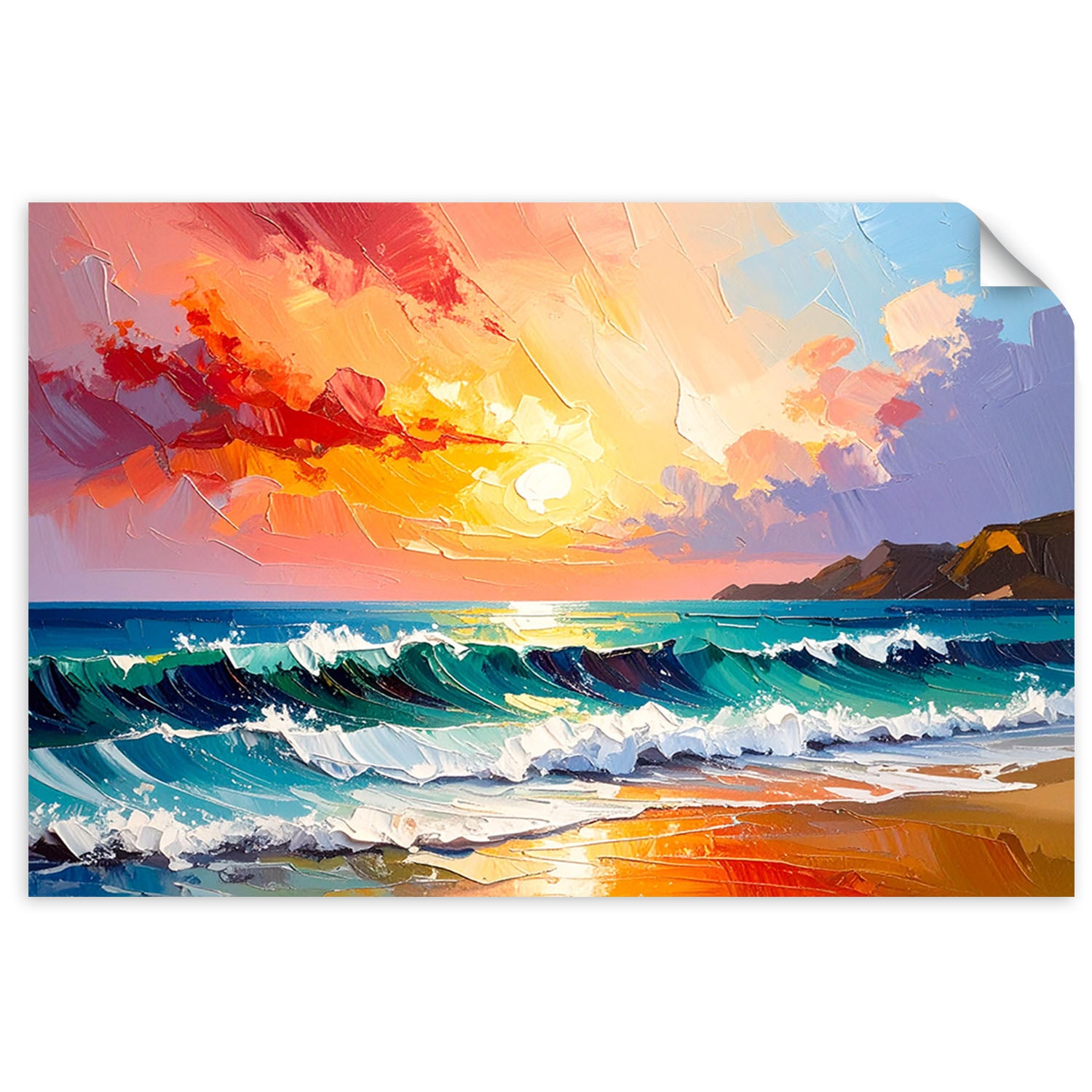 Plakaty samoprzylepne do salonu sypialni, Plaża Morze Fale Pejzaż jak malowany 60x40