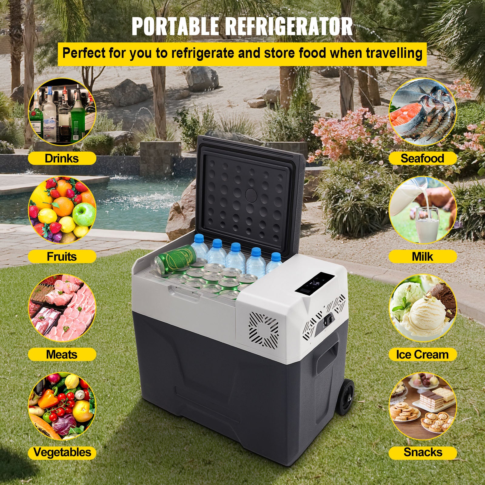 Réfrigérateur voiture SucceBuy 50L / 52,8QT,congélateur portable -4℉ à 68℉,zone unique avec roues et poignée,refroidisseur pour camping extérieur - 4