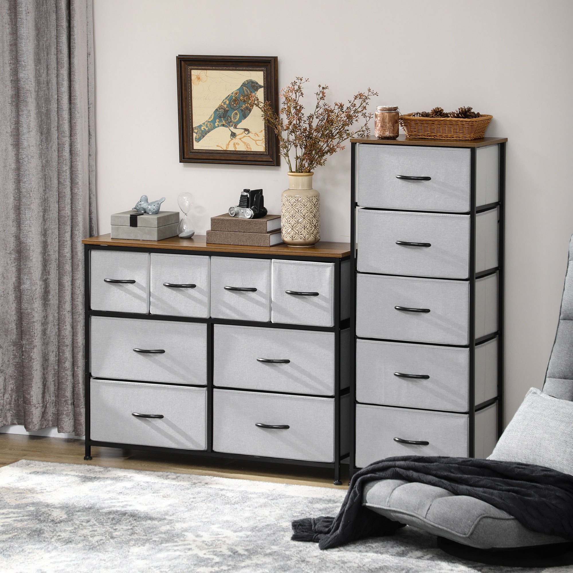 YITAHOME Commode à tiroirs en Tissu avec Dessus eois et Grand Espace de Rangement, Commode à 8