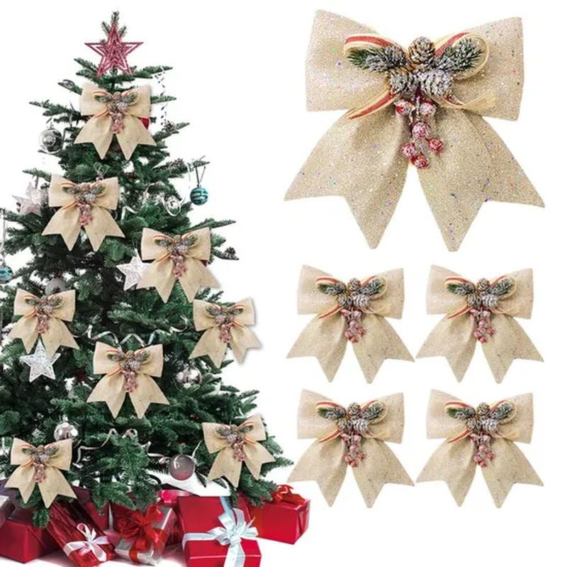 Pin En Reds Lot de 5 nœuds de Noël, nœud pailleté avec pommes de pin, nœud en ruban ...