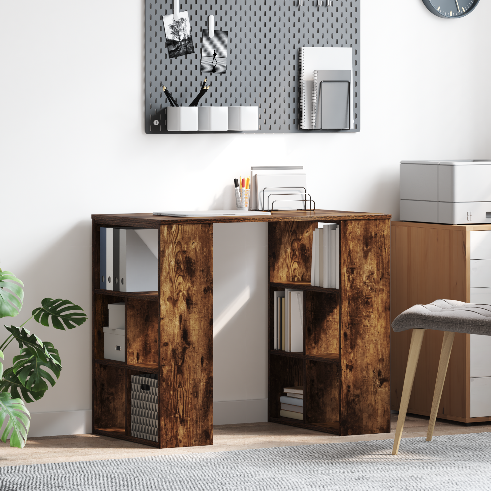 Vidaxl Escritorio De Esquina Roble Ahumado Madera Elaborada Mediano Claras/Marrón , Leroy Merlin