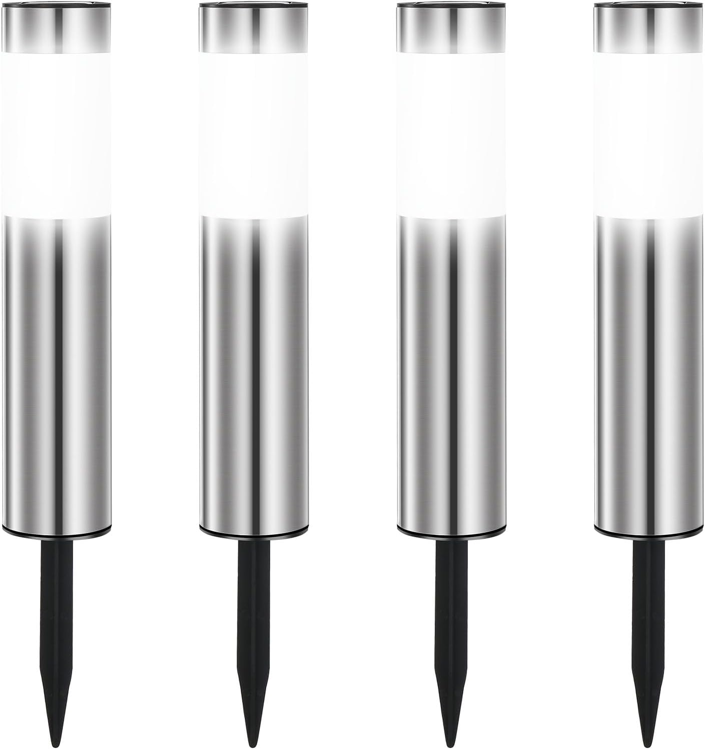 Zestaw 4 lamp solarnych do ogrodu, chłodne białe światło, wodoodporne, do zagospodarowania terenu, podjazdu, dekoracji ogrodu [Klasa energetyczna E]