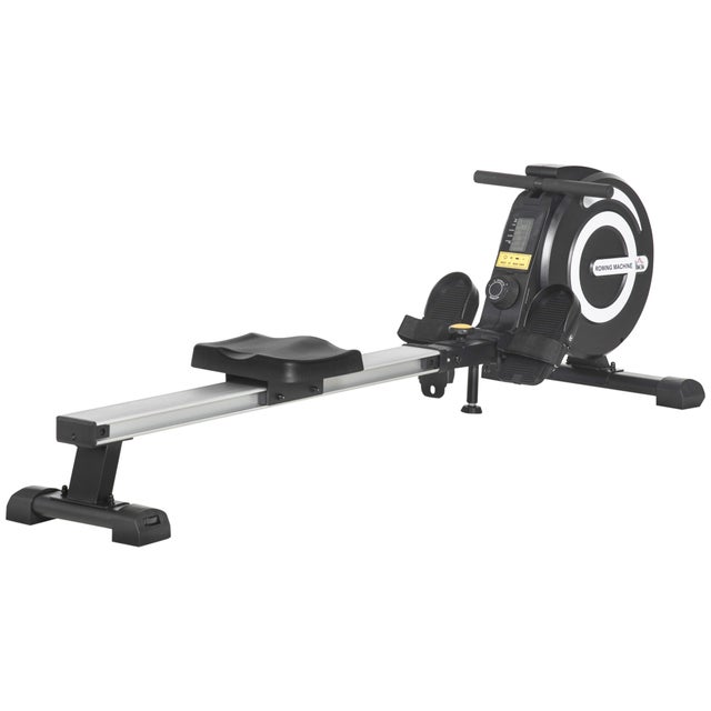 Máquina de Remo HOMCOM Preto e Prata Aço, Alumínio, ABS 185x58x57cm