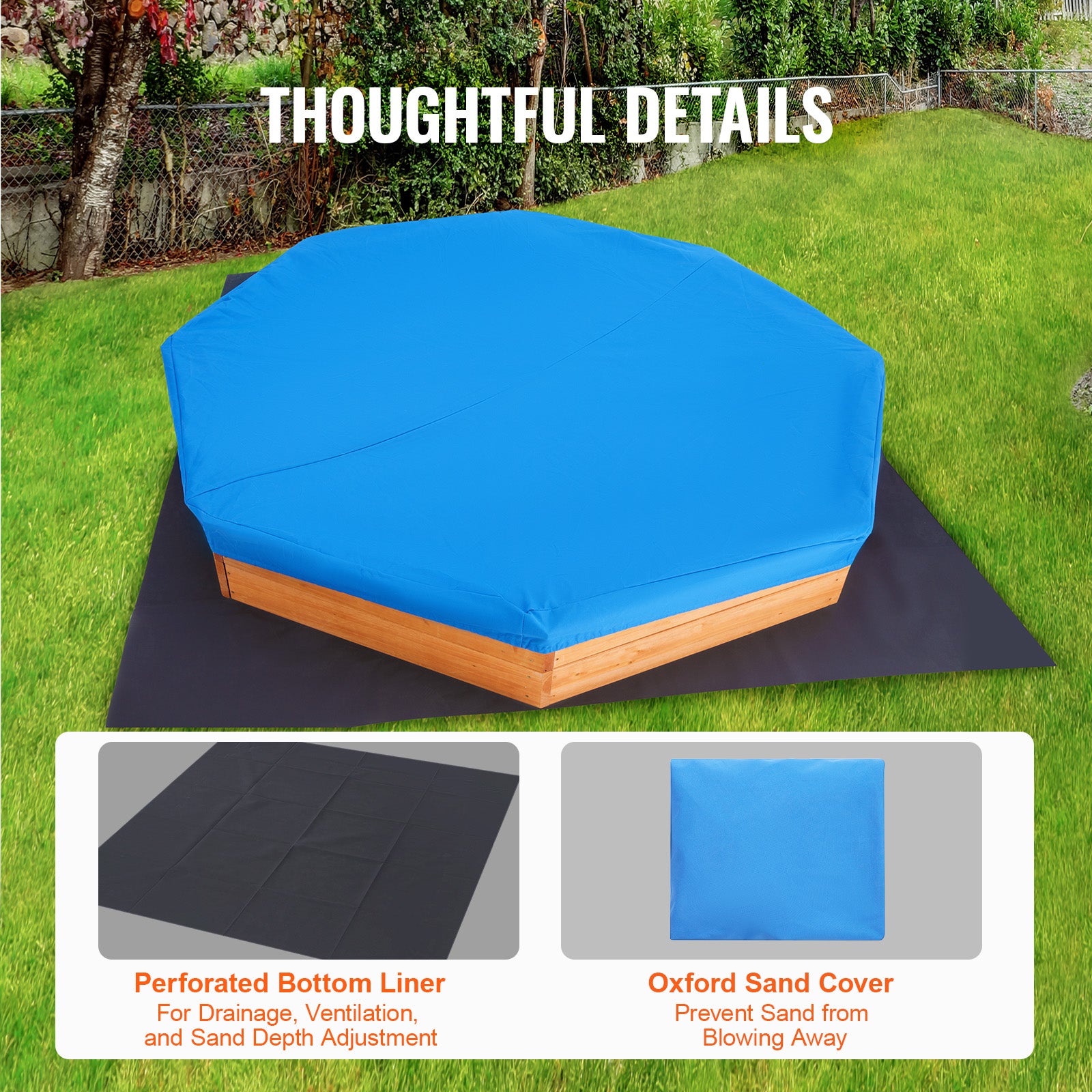 Cama de areia dobrável,VEVOR 1920 x 1920 x 230 mm,cama de areia octogonal com 4 lados e fundo duplo,jardim exterior,praia,parque - 6