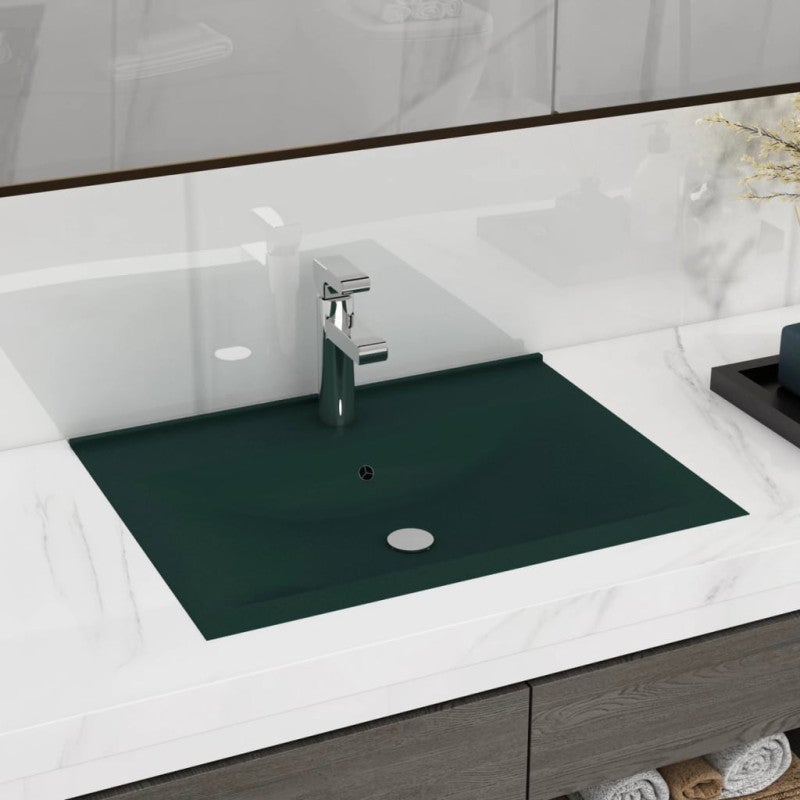 Lavabo de lujo con grifo cerámica verde oscuro 60x46 cm vidaxl