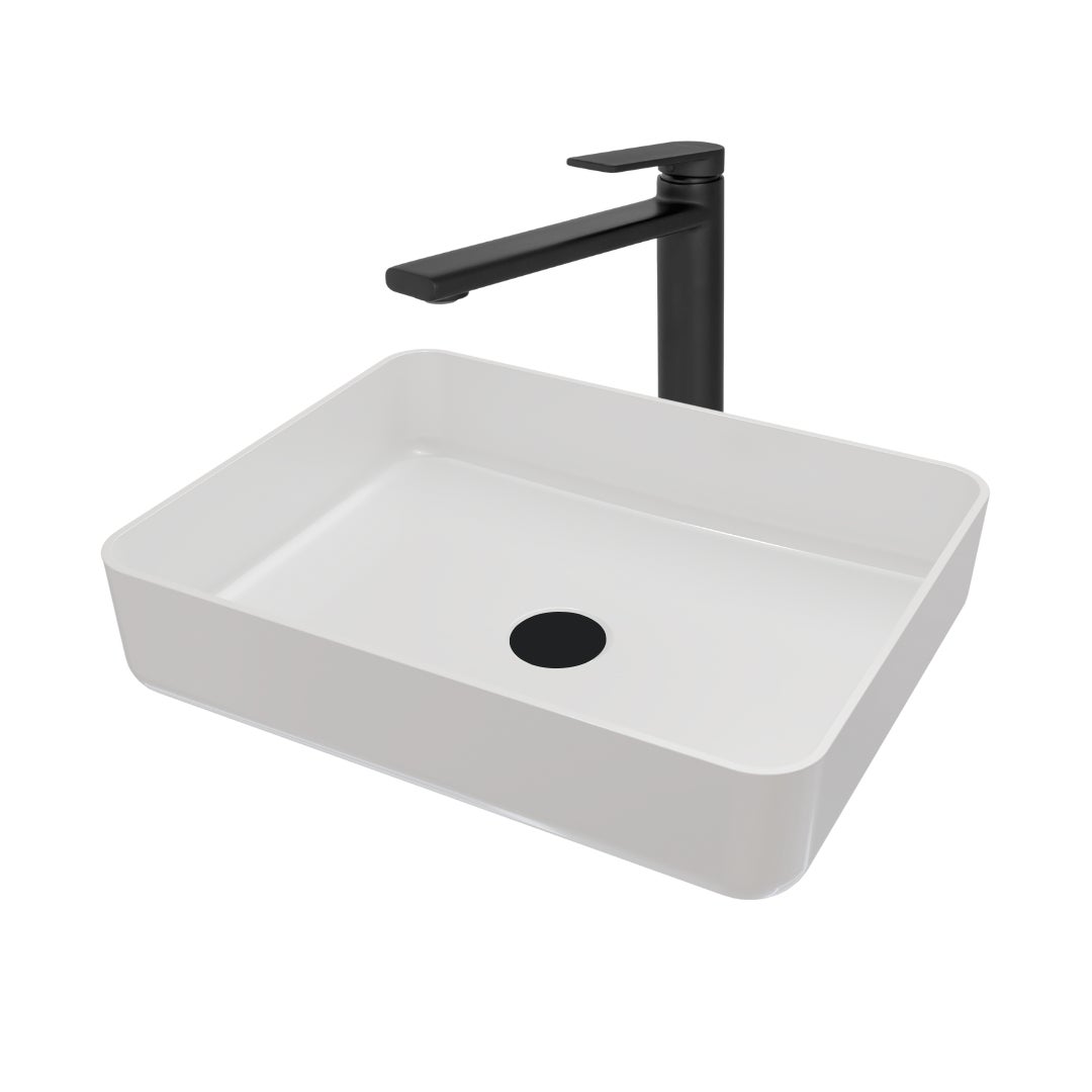 Umywalka nablatowa GranMaster LIVIA biała - zestaw z korkiem klik klak i baterią 1 szt.