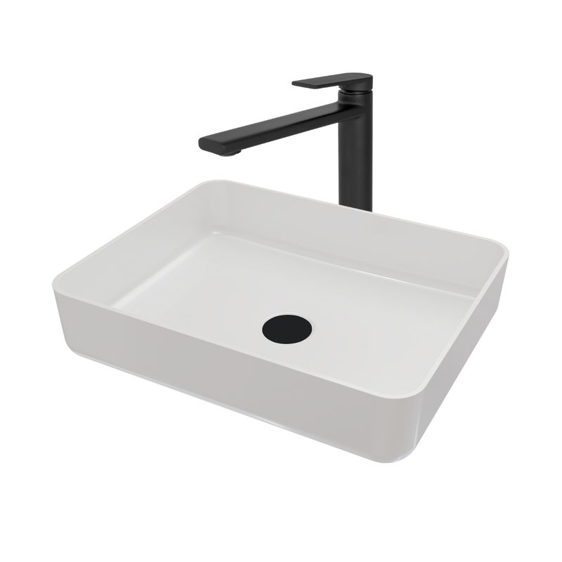 Umywalka nablatowa GranMaster LIVIA biała - zestaw z korkiem klik klak i baterią 1 szt.