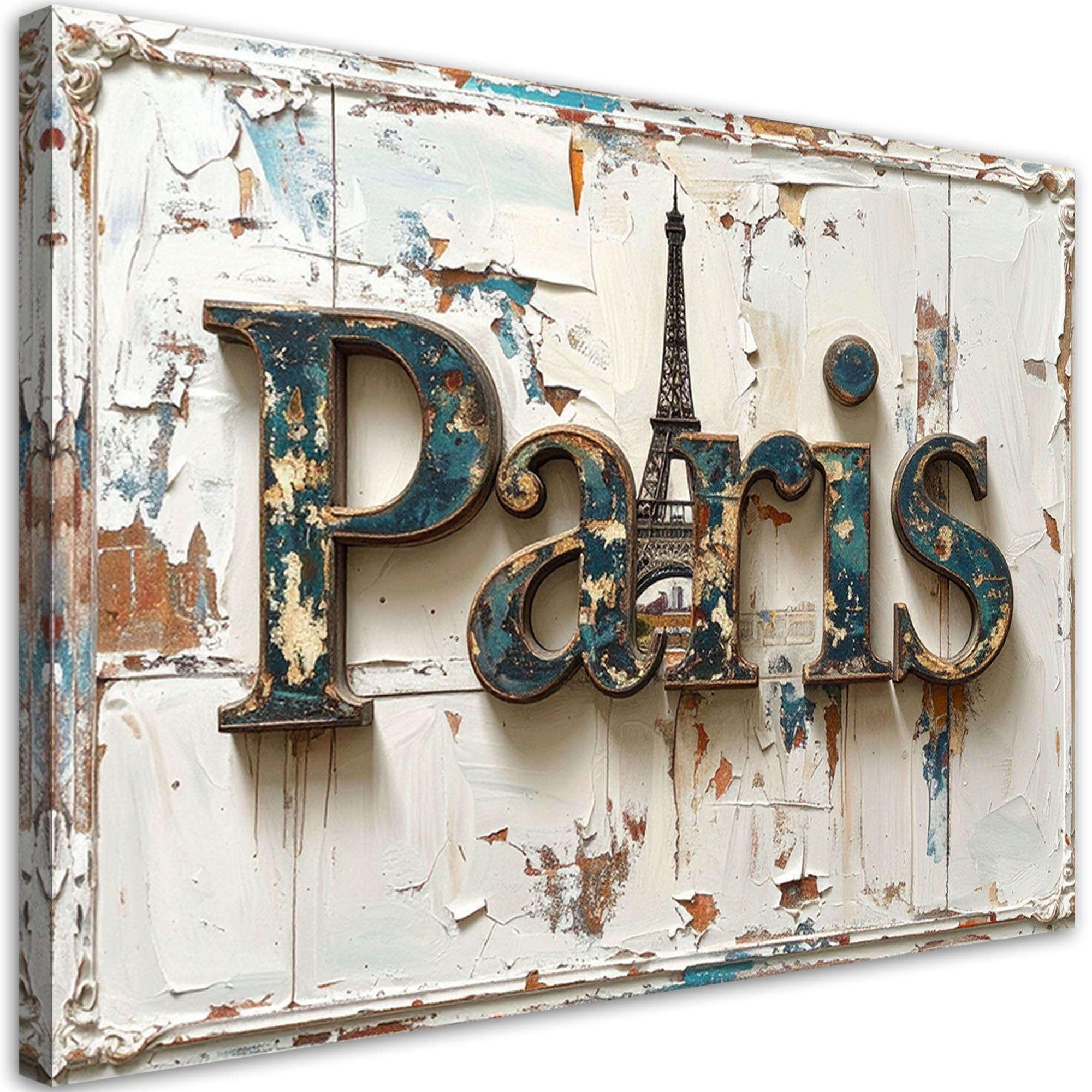 Obraz do salonu biura loftu, Napis Paryż Shabby Chic 120x80
