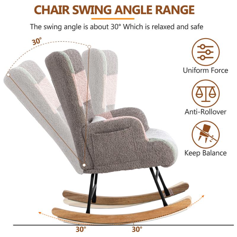 Comfy Multi-Color Rocking Chair 93cm with Footrest, Lumbar Cushion, Durable Rubberwood Frame, Relaxing Lounge Chair - 9