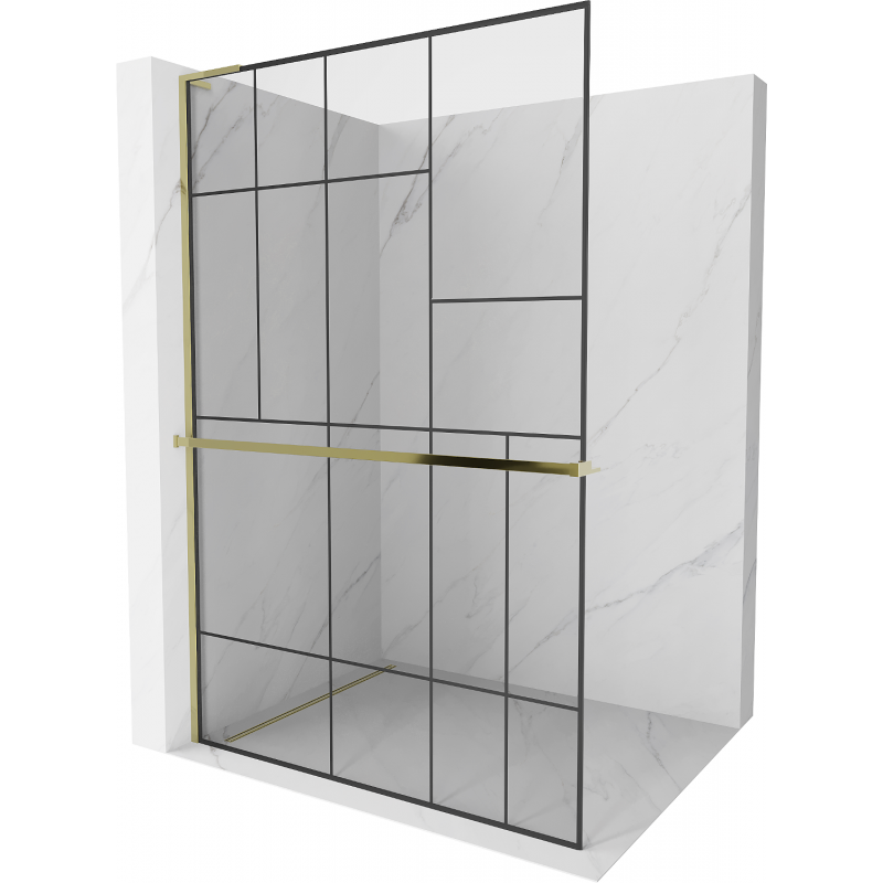 Mexen Kioto+ L ścianka prysznicowa z półką Walk-in 110 x 200 cm, czarny wzór, złota - 800-110-123-50-78