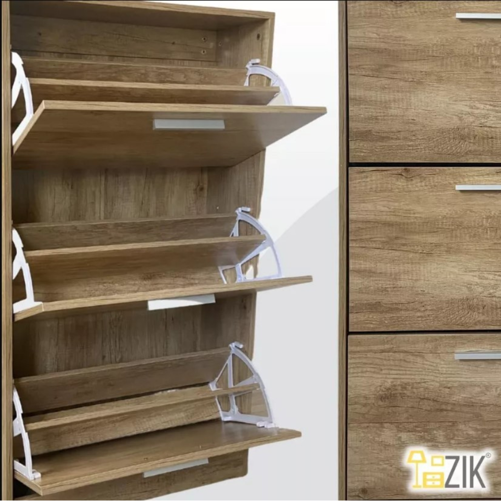 Scarpiera Salvaspazio in Legno 3 Ante Ribalta Profondità Doppia da Ingresso - Rovere 63x24x115cm - 3