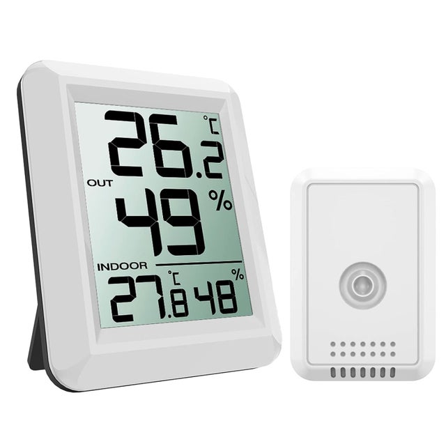 Thermomètre Hygromètre Digital, Thermomètre Intérieur et Extérieur avec Sans Fil Émetteur, Moniteur de Température et Humidimètre,℃/℉