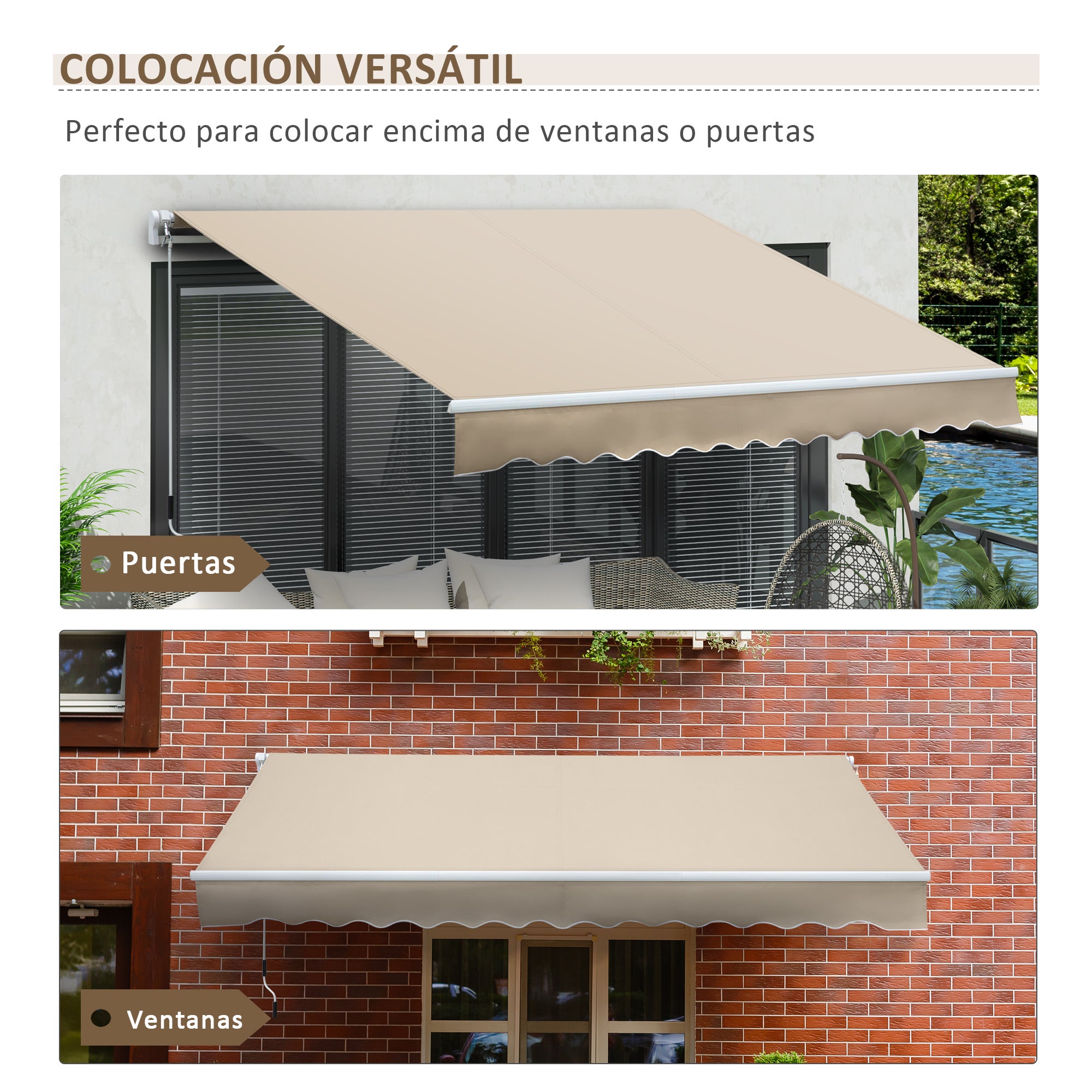 Toldo Manual Retrátil Outsunny em Poliéster Creme 350x250 cm - 5