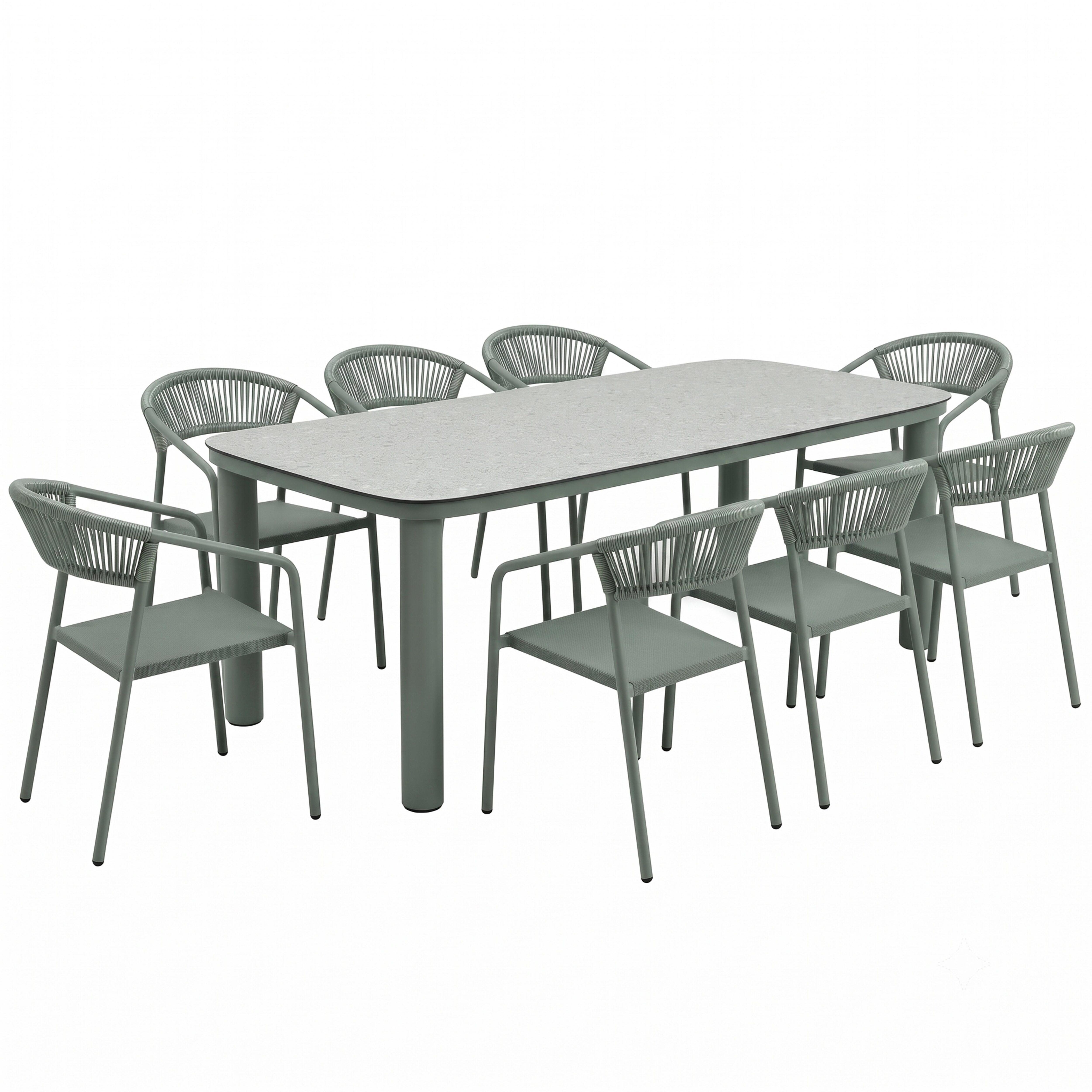 Table de jardin aluminium 213x90 cm et 8 chaises textilène vert - 2