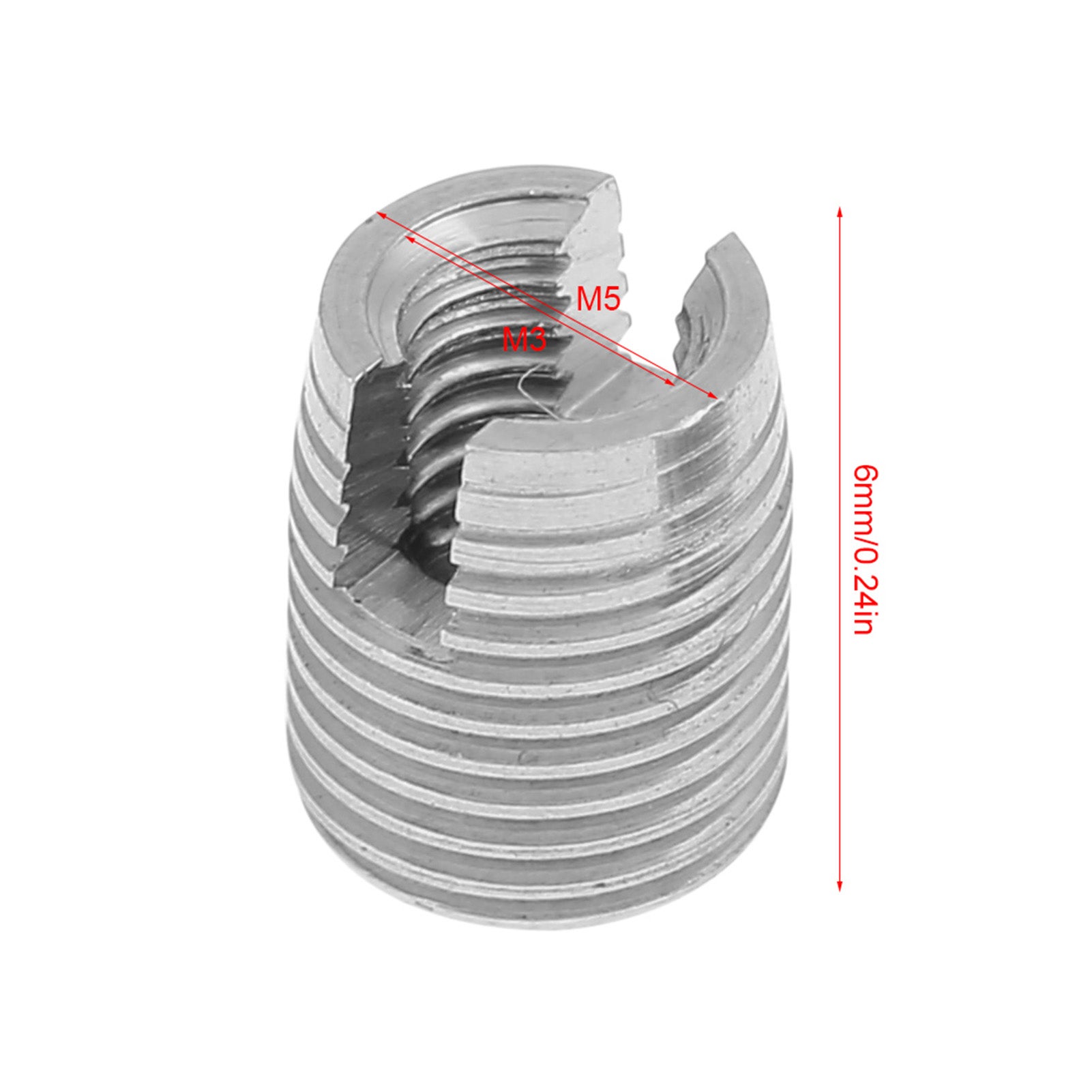 20 pièces Insert de filetage de vis autotaraudeuse à fente en acier inoxydable SUS303 M3 x 6 mm - 4