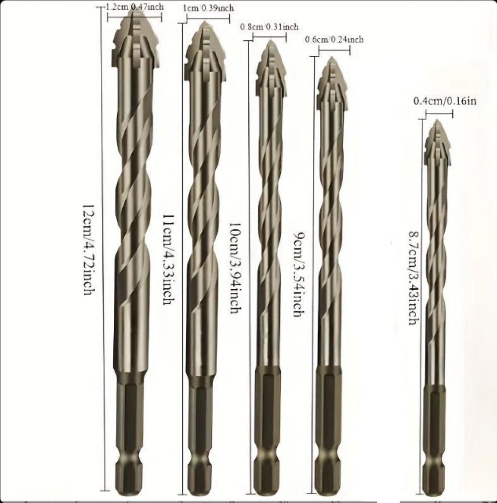 Lot 5 Forets Carbure Tungstène SDS Plus Pour Carrelage Céramique Pierre - Grains Pros 6-12mm