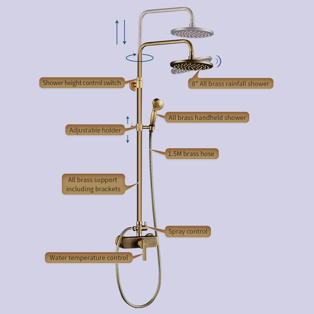 Conjunto de Duche Auralum Max, Coluna de Duche Mecânica, Cobre - Modelo UE - 3