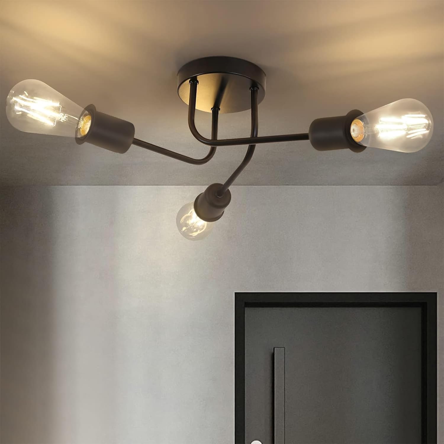 ZMH Czarna lampa sufitowa E27 w stylu vintage do użytku wewnątrz pomieszczeń – styl industrialny