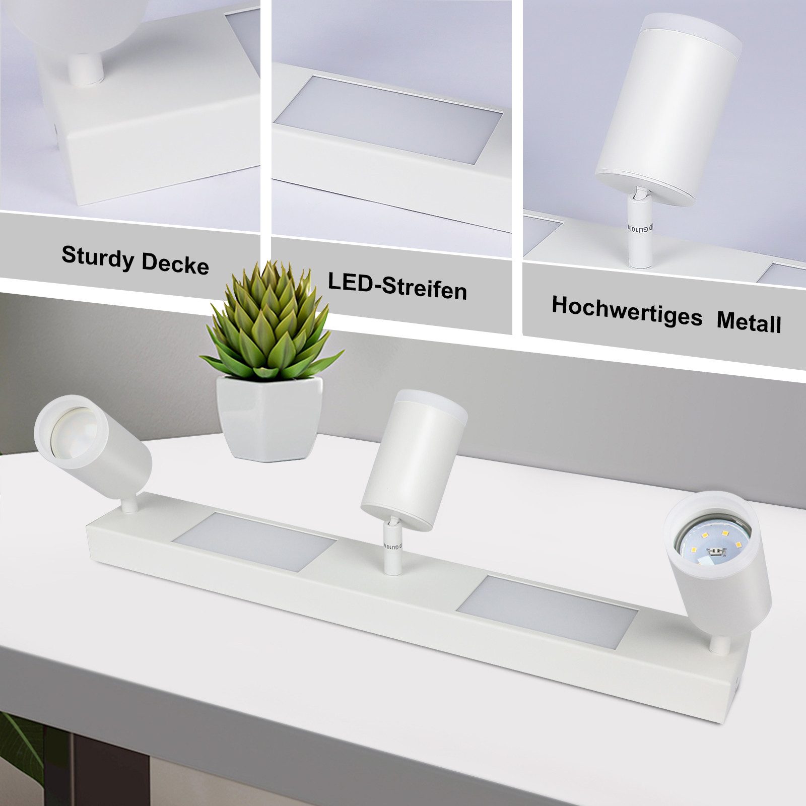 NETTLIFE Spot de plafond 3 ampoules GU10 chambre 3000k 20W blanc chaud orientable - 4