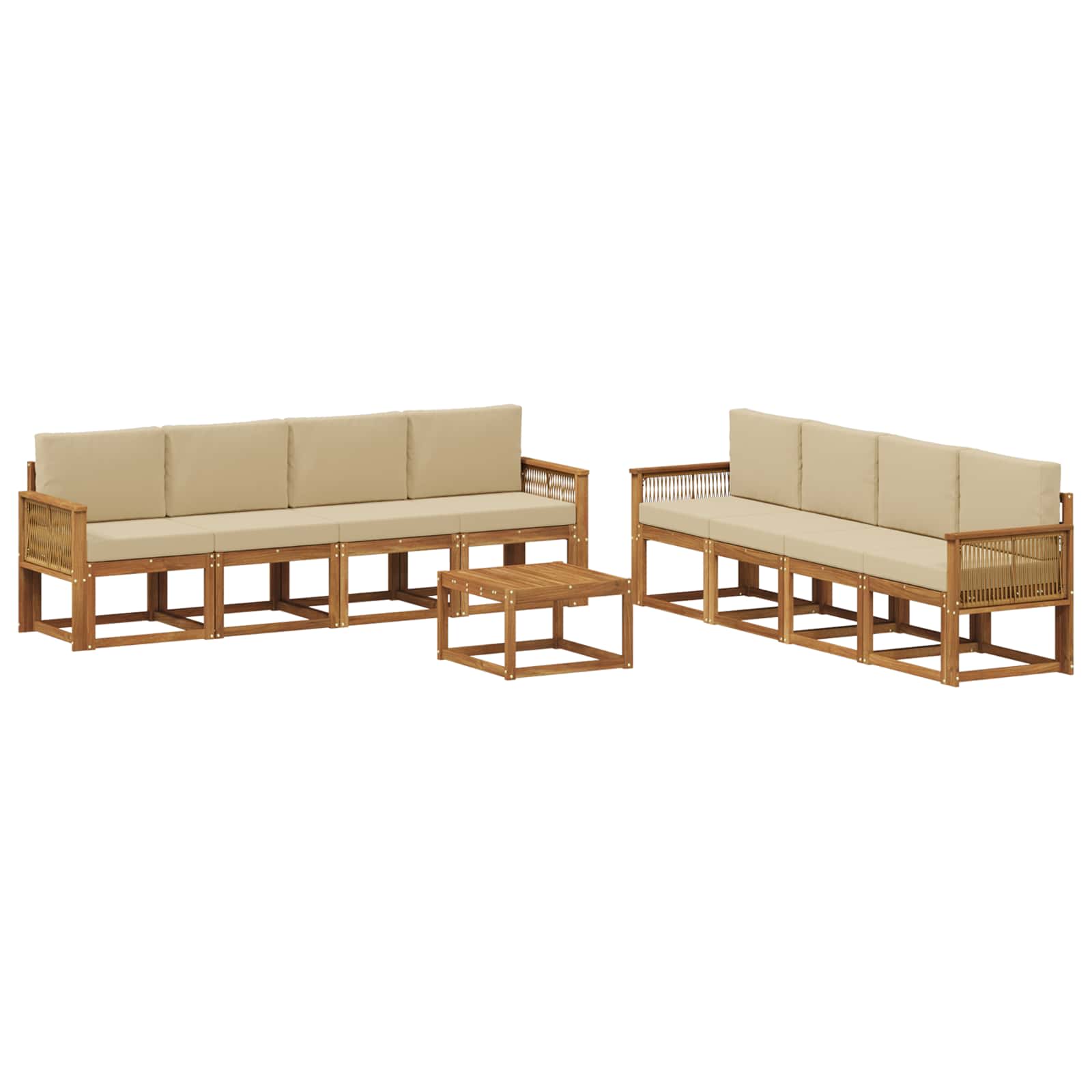 Ensemble de canapés d'extérieur, 9 pièces, en polyester, naturel et beige, pour la terrasse - 2